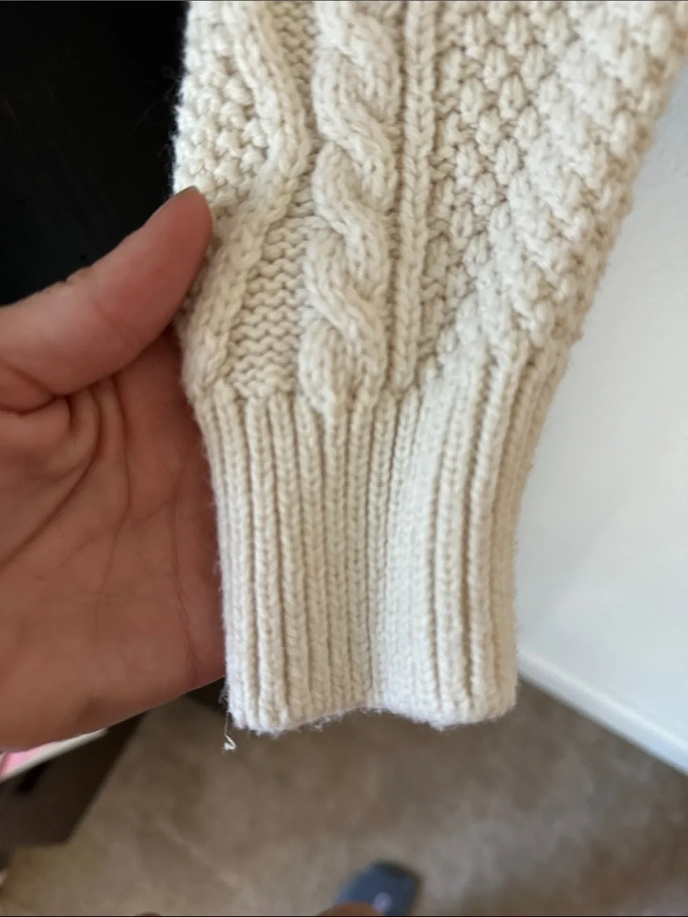 GAP Cream Cable-Knit Mock Neck Sweater with Button Placket
